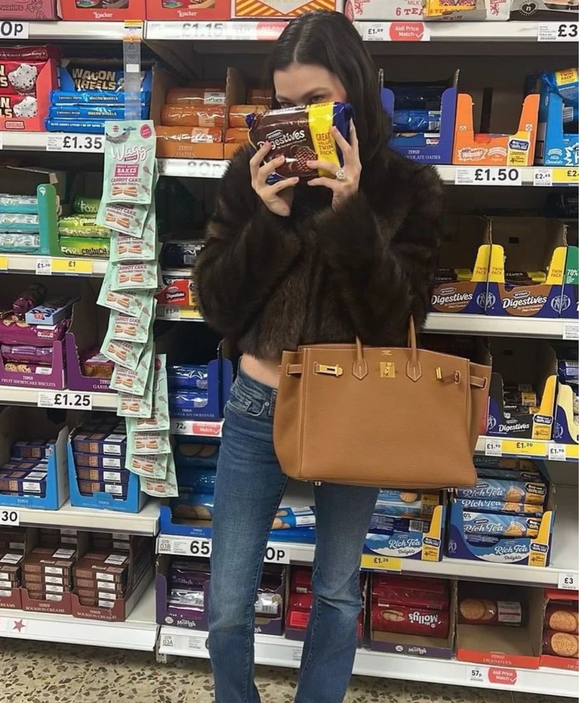 Nicola with her Birkin bag in Tesco!