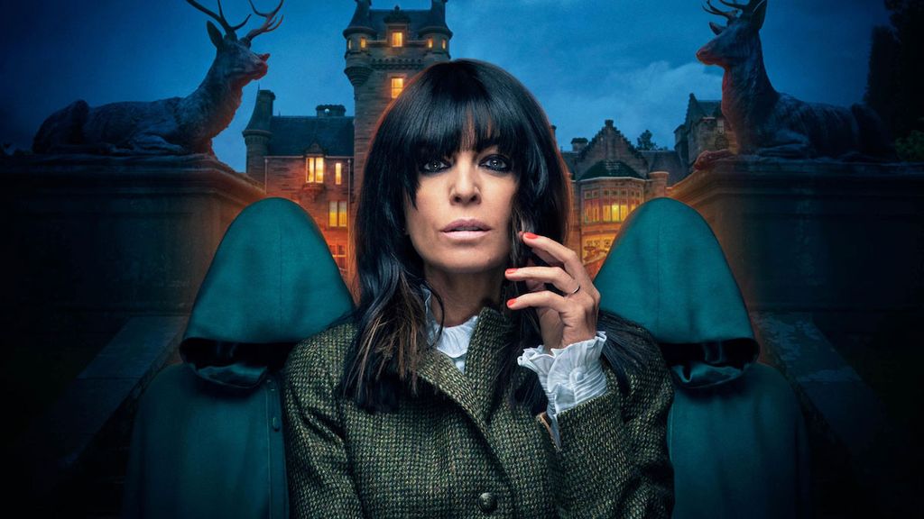 Claudia Winkleman with two robed people behind her