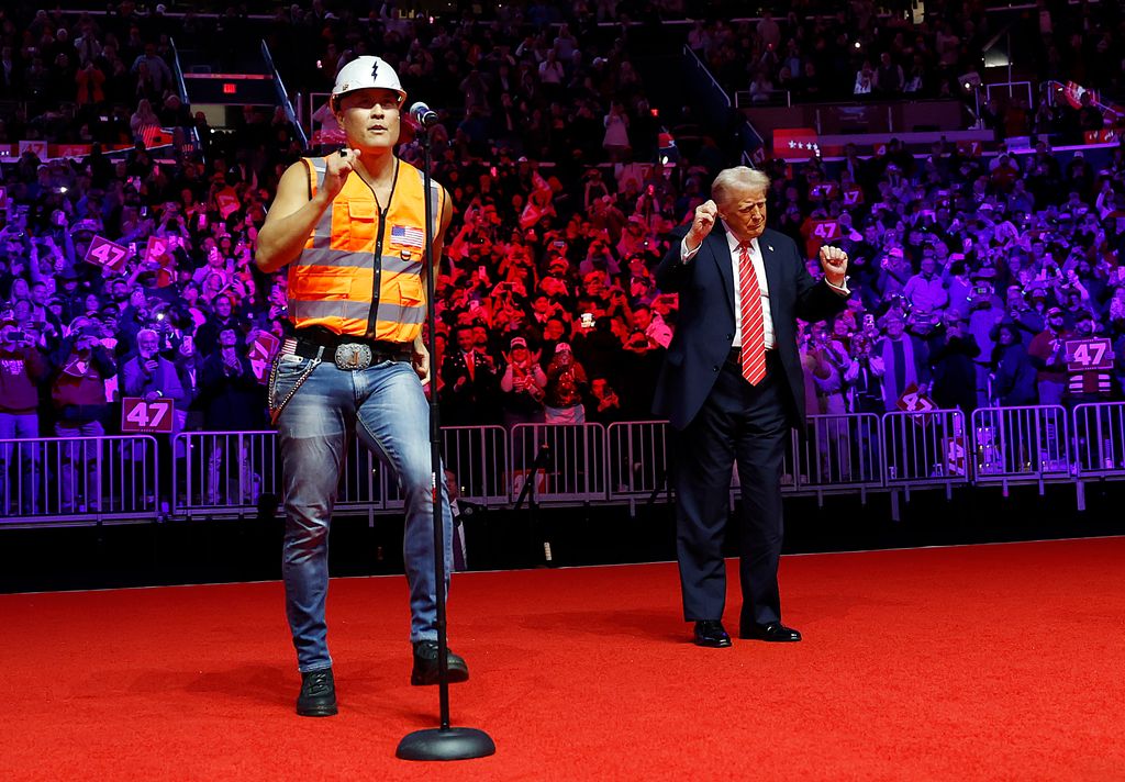  President-Elect Donald Trump dances on stage while the Village People perform "YMCA" on stage 