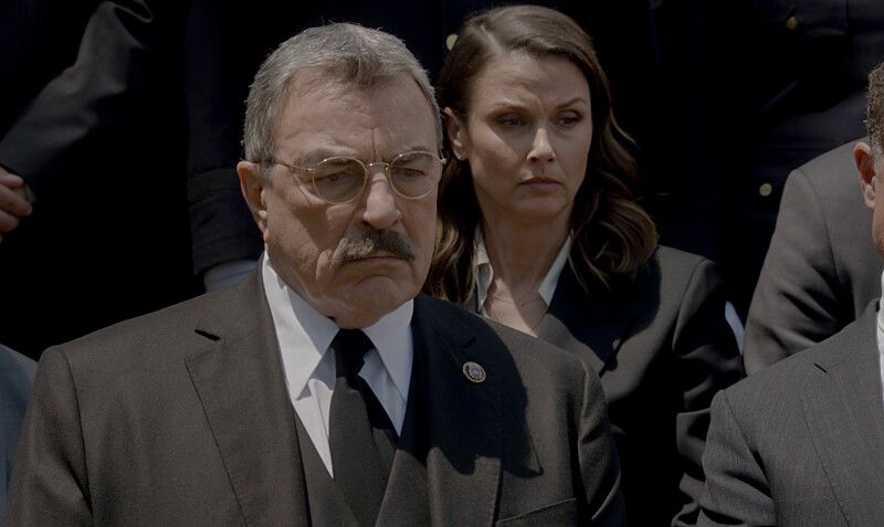 Tom Selleck as Frank Reagan and Bridget Moynahan as Erin Reagan Boyle in Blue Bloods