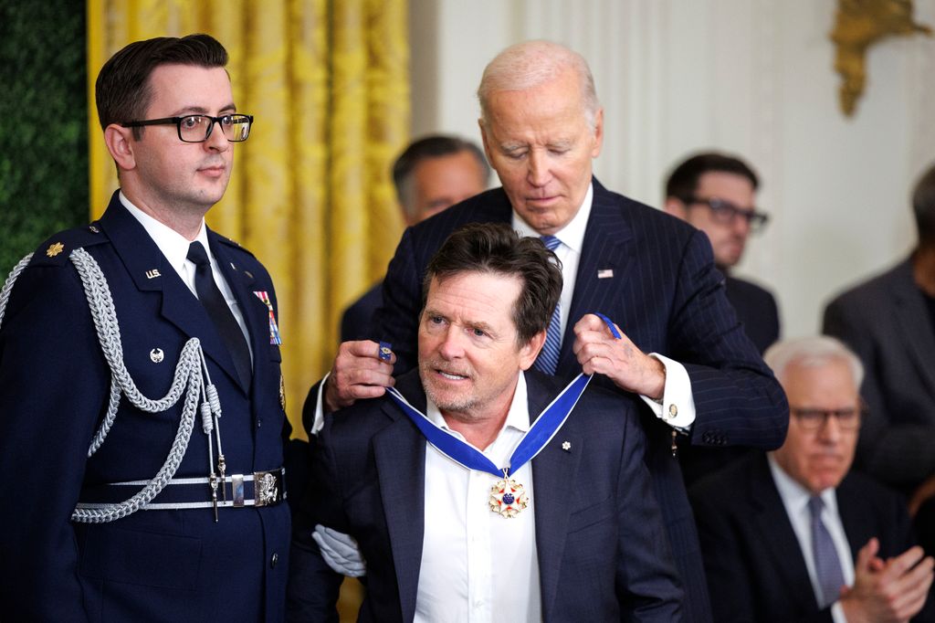 Actor Michael J. Fox is awarded the Presidential Medal of Freedom by U.S. President Joe Biden 