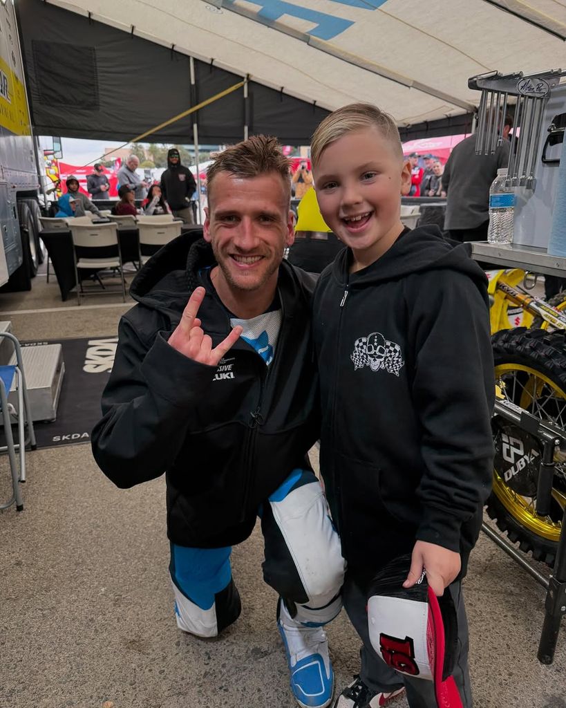 Pink and Carey Hart's son Jameson poses for a photo from a day at the BMX track with his father, shared on Instagram