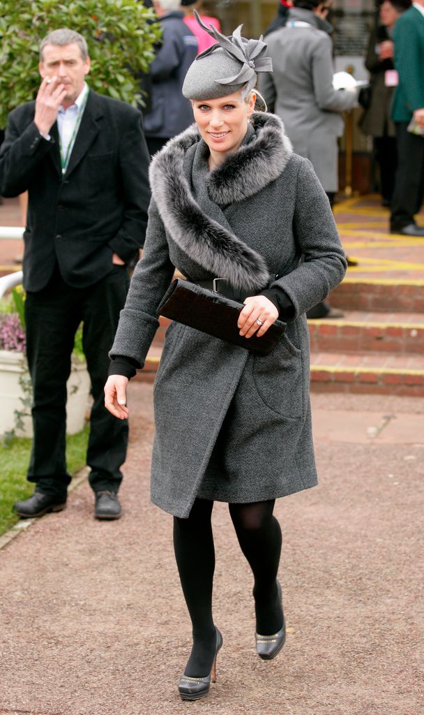 Zara Phillips in grey fur coat 