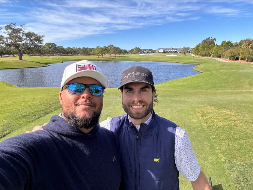 Photo shared by Tom Cruise's son Connor Cruise to his Instagram Stories December 1, 2024, with a friend at the Pelican Golf Course in Clearwater, Florida