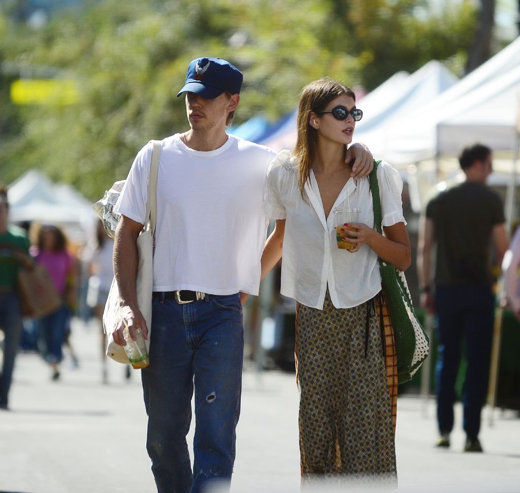 Kaia Gerber and Austin Butler are seen on October 15, 2023 in Hollywood, California