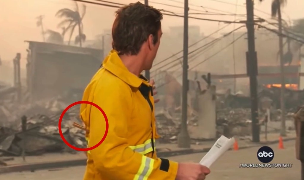 David Muir was reporting on the wildfires when fans noticed the clip in the back of his jacket