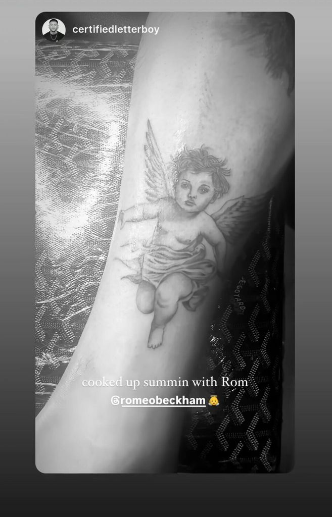 Romeo opted for a cherub on his leg