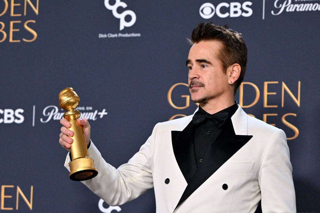 Irish actor Colin Farrell poses with the Best Performance by a Male Actor in a Limited Series, Anthology Series, or a Motion Picture Made for Television award for The Penguin