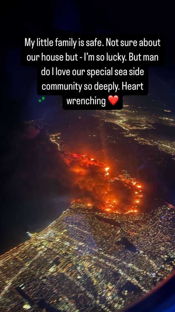 Meredith Hagner posts a photo of her community affected by the Palisades fire, shared on Instagram