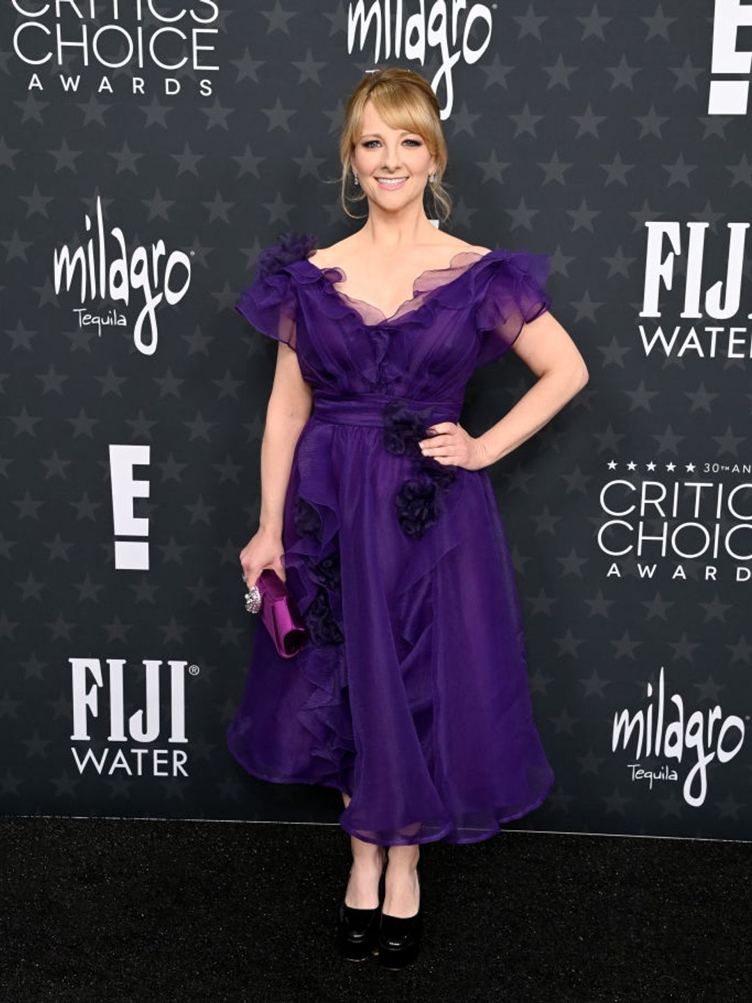 SANTA MONICA, CALIFORNIA - FEBRUARY 07: Melissa Rauch attends the 30th Annual Critics Choice Awards at Barker Hangar on February 07, 2025 in Santa Monica, California.  (Photo by Jon Kopaloff/WireImage)