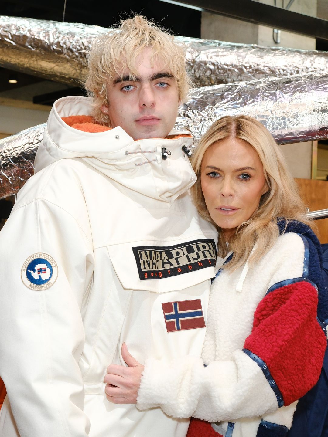 Patsy Kensit hugs son Lennon Gallagher at FLANNELS X on October 3, 2024 in London, England