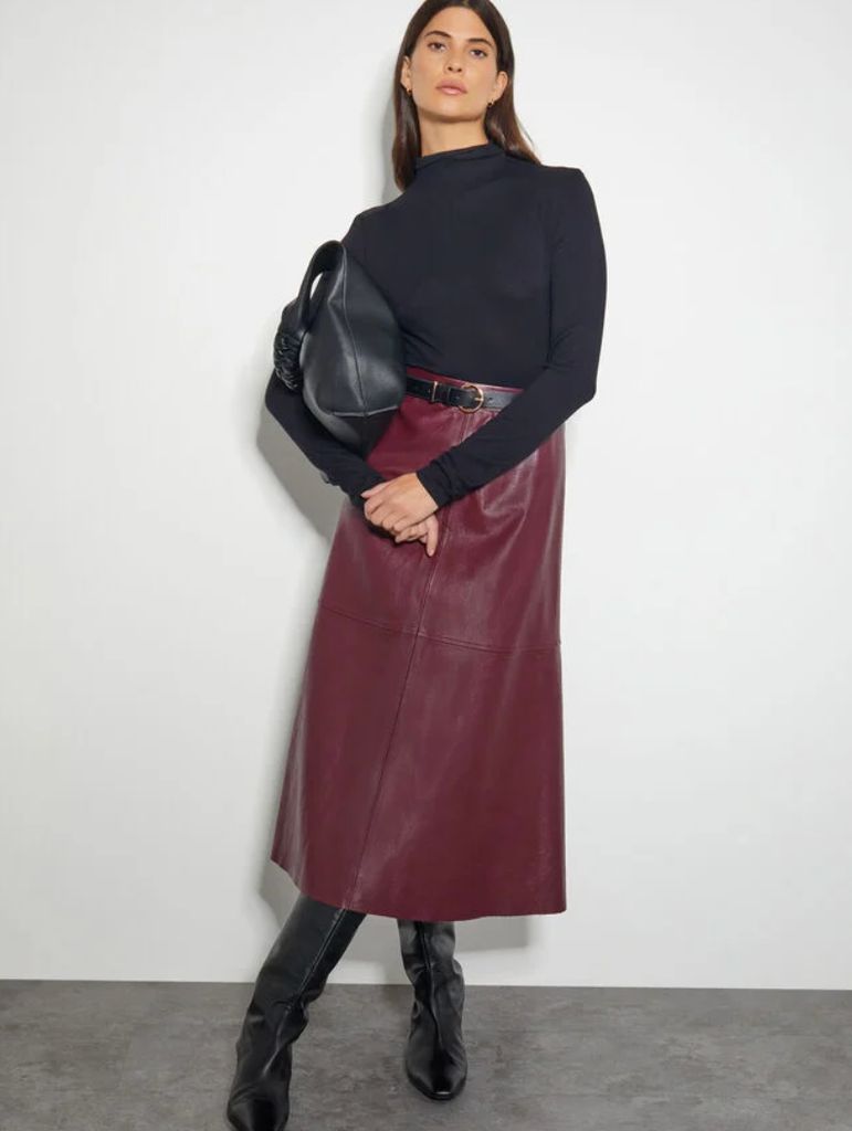 Monsoon Burgundy Faux Leather Skirt