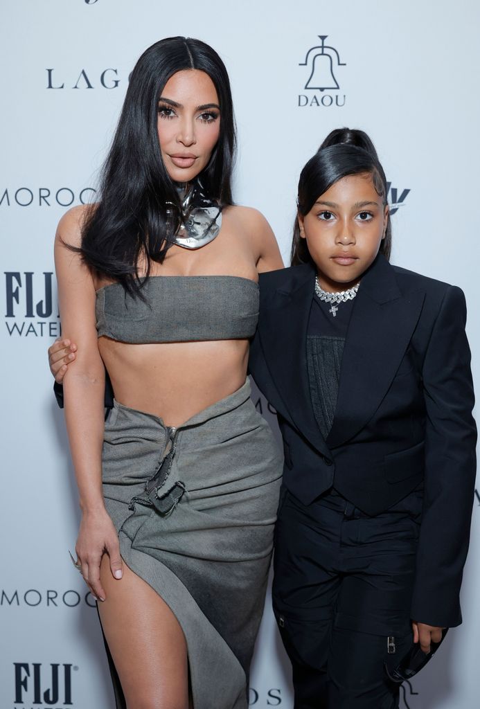 Kim Kardashian and North West looking serious 