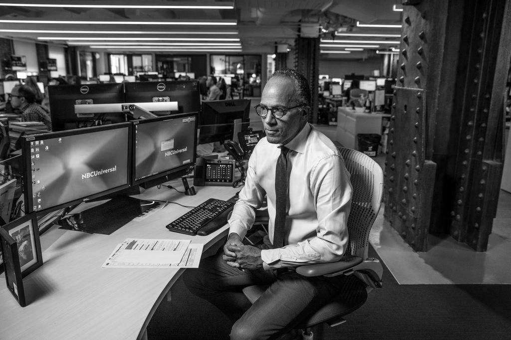 Portrait of Lester Holt. Lester Holt is a journalist and news anchor for the weekday edition of NBC Nightly News and Dateline NBC. Photographed in his office, 2019