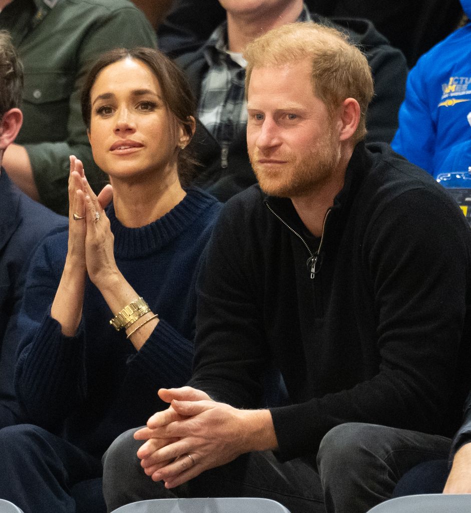  Prince Harry, Duke of Sussex and Meghan, Duchess of Sussex attend the Wheelchair Basketball final between USA and Israel during day one of the 2025 Invictus Games at  on February 09, 2025 in Vancouver, British Columbia. (Photo by Samir Hussein/WireImage)