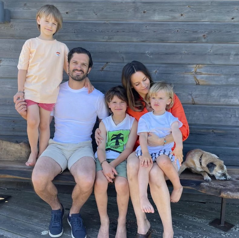 Prince Carl Philip and Princess Sofia pictured with their sons, Princes Alexander, Gabriel and Julian, last summer