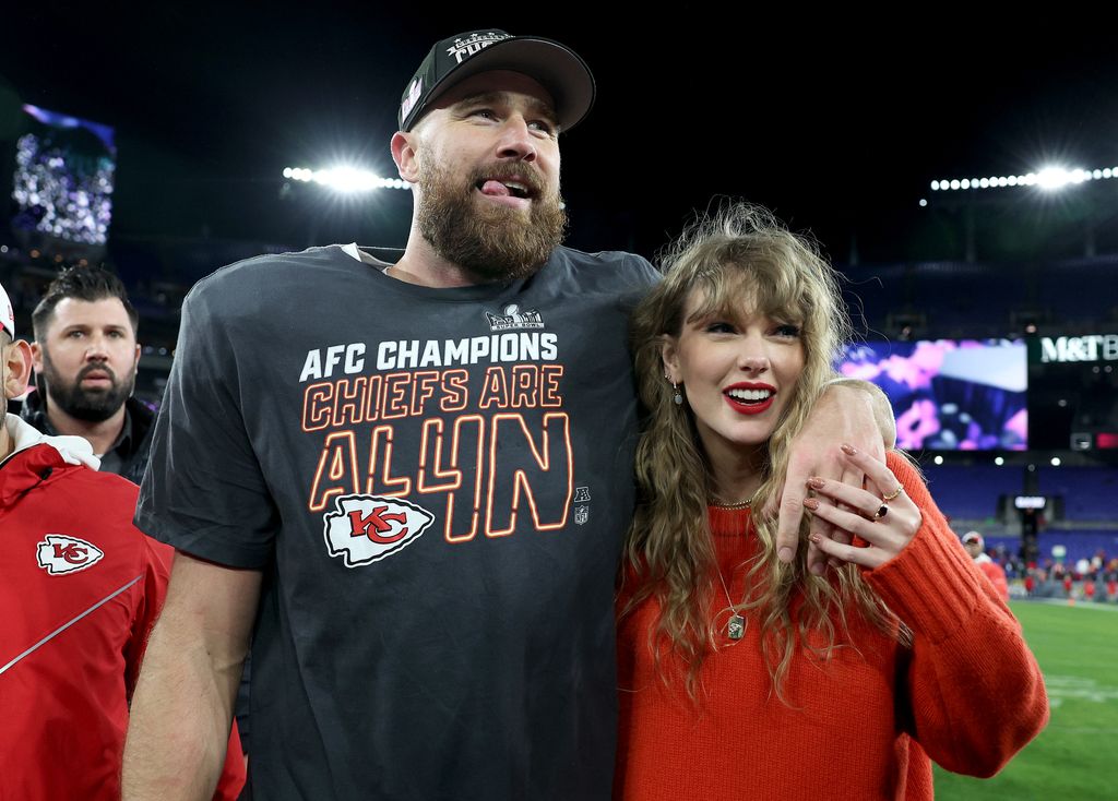 Travis Kelce celebrates with Taylor Swift 