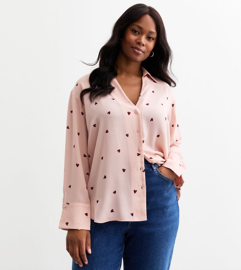 Curves Pink Heart Print Chiffon Blouse