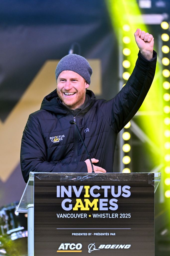 Prince Harry, Duke of Sussex speaks on stage at the Whistler Welcoming Ceremony 