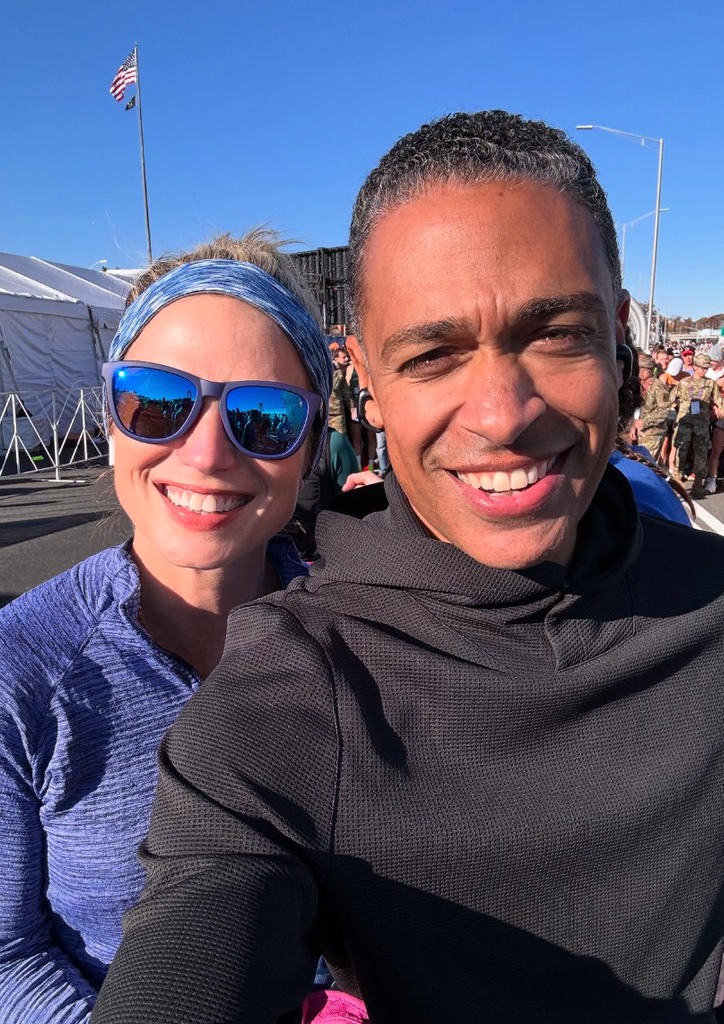 Photo shared by TJ Holmes on Instagram in honor of Amy Robach's  birthday of the couple at a marathon