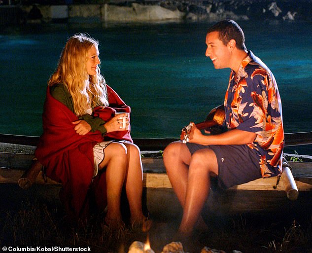 Barrymore's Instagram photo was taken at the site of their scene where Sandler's character Henry Roth serenades Lucy Whitmore, played by Barrymore