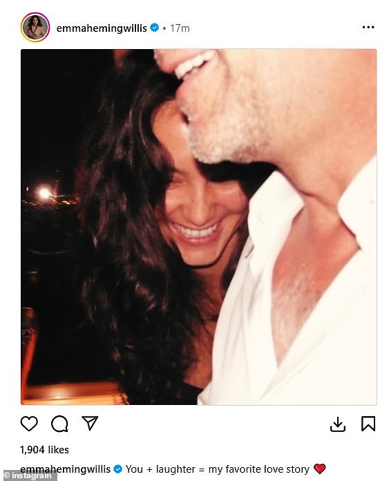 'You + laughter = my favorite love story ¿¿,' the model and businesswoman gushed about Willis in the caption of an Instagram post on Friday, February 14