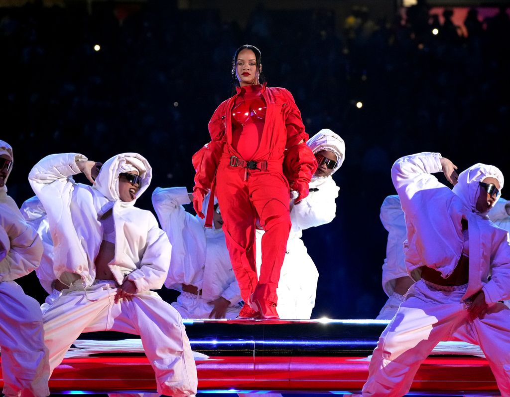 Rihanna performs during Apple Music Super Bowl LVII Halftime Show at State Farm Stadium on February 12, 2023 in Glendale, Arizona.