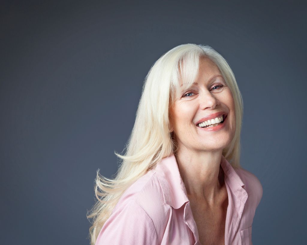 older woman with long grey hair