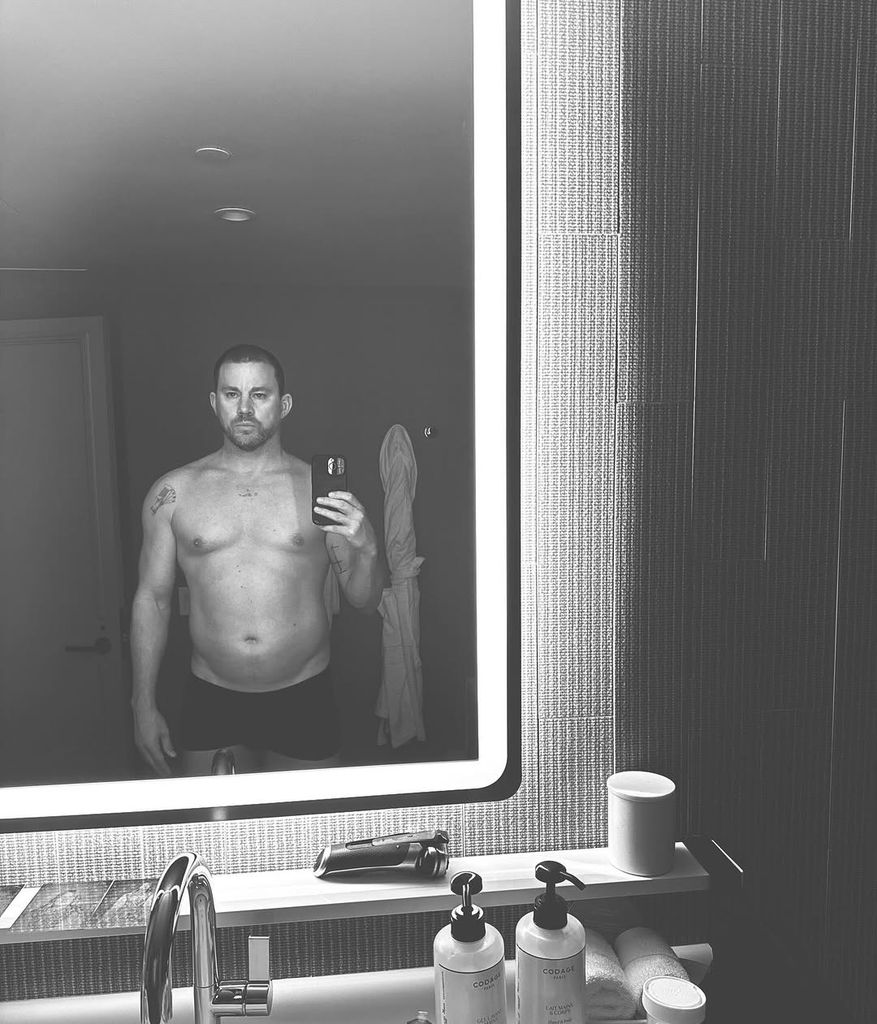 Channing Tatum takes a shirtless selfie in his bathroom, shared on Instagram