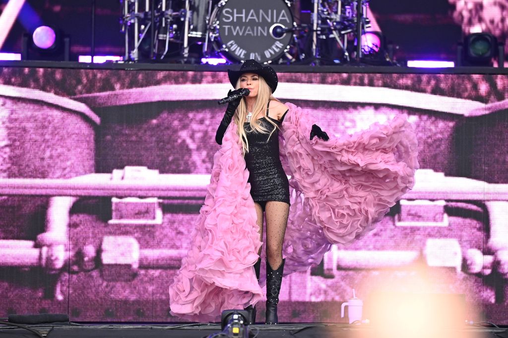 Shania Twain performs on the Pyramid stage during day five of Glastonbury Festival 2024 at Worthy Farm, Pilton on June 30, 2024