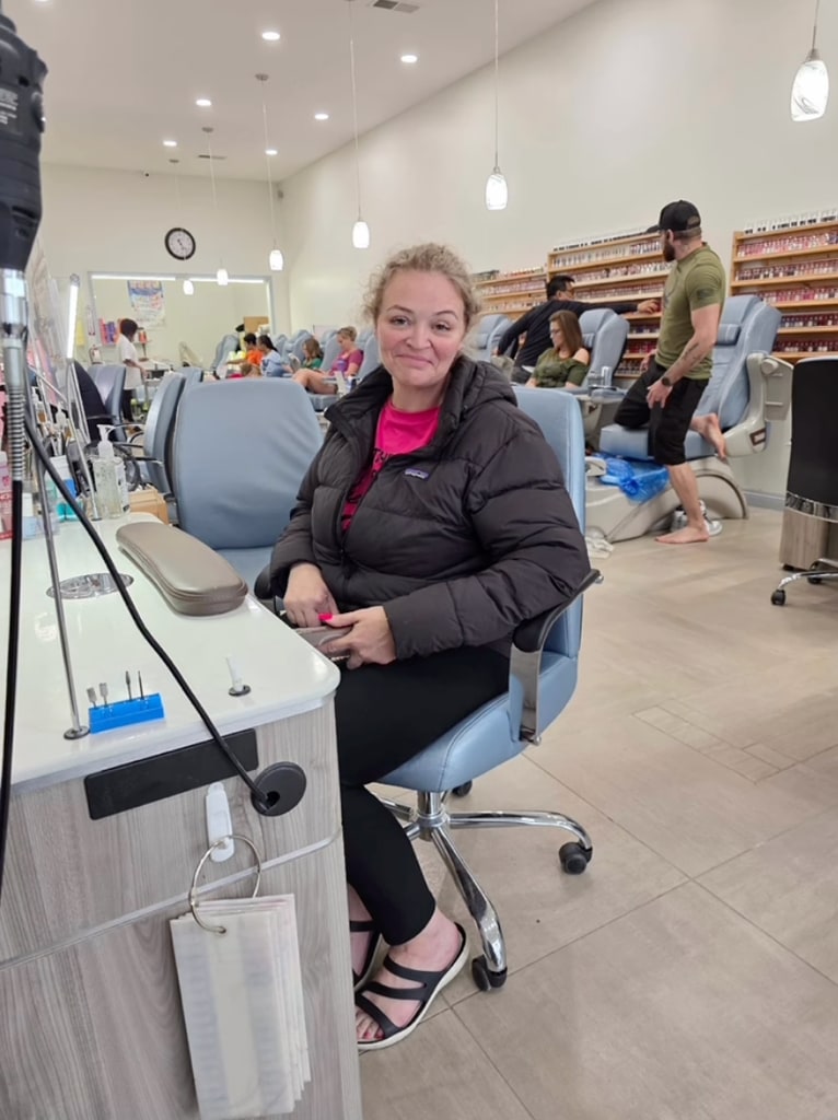 Photo shared by Amy Halterman (nee Slaton) getting her nails done