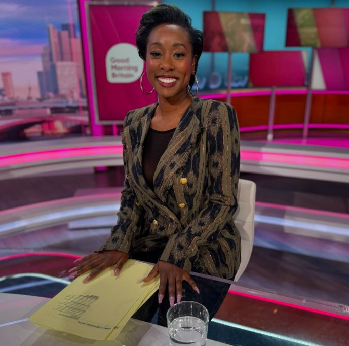 Scarlette Douglas sitting in a chair on the set of Good Morning Britain