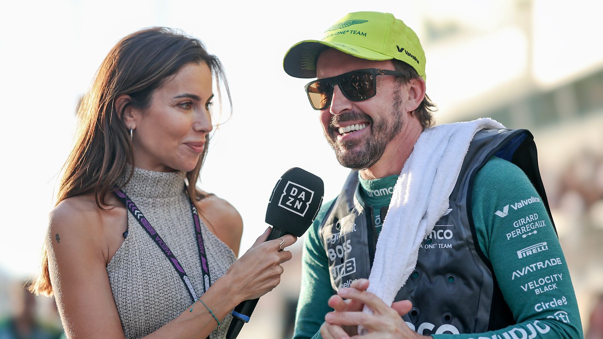 Melissa Jiminez interviewing Fernando Alonso