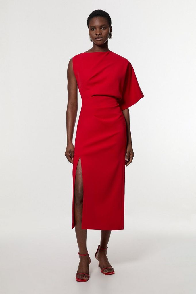 Red 'Soft Tailored Asymmetric Sleeve Midi Dress' by Karen Millen