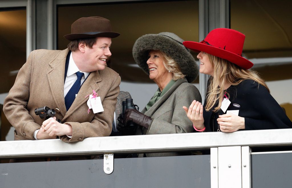 Tom Parker Bowles, Queen Camilla and Laura Lopes watching horses race