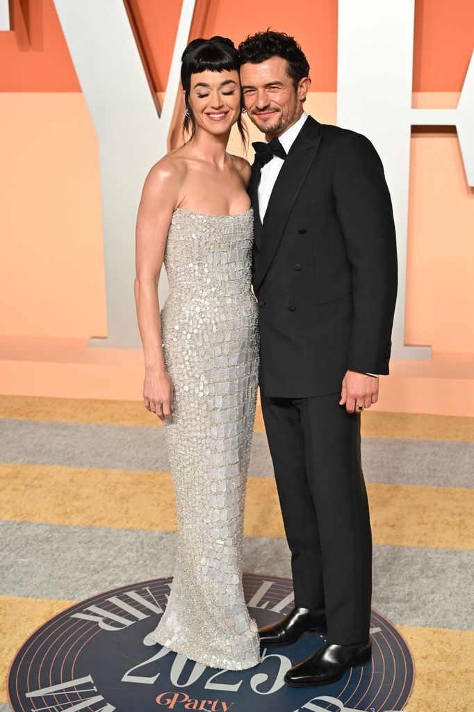 Katy Perry, Orlando Bloom attend the 2025 Vanity Fair Oscar Party Hosted By Radhika Jones at Wallis Annenberg Center for the Performing Arts on March 02, 2025 in Beverly Hills, California