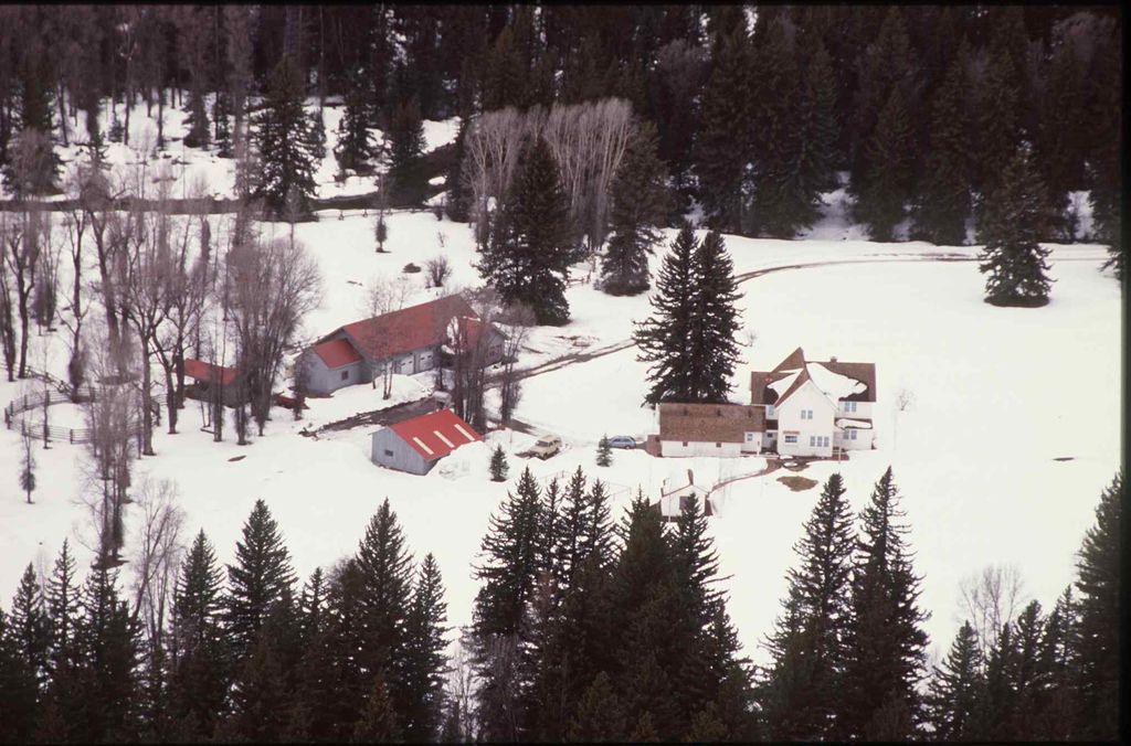 Aerial view of Harrison Ford's ranch in Jackson Hole, Wyoming