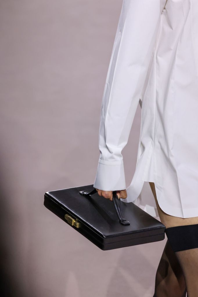 A model, bag detail, walks the runway during the Victoria Beckham Womenswear Fall/Winter 2025-2026 show as part of Paris Fashion on March 07, 2025 in Paris, France. 