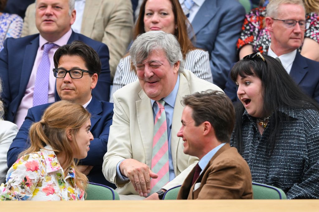 Princess Beatrice chatting with Stephen Fry and Lena Dunham