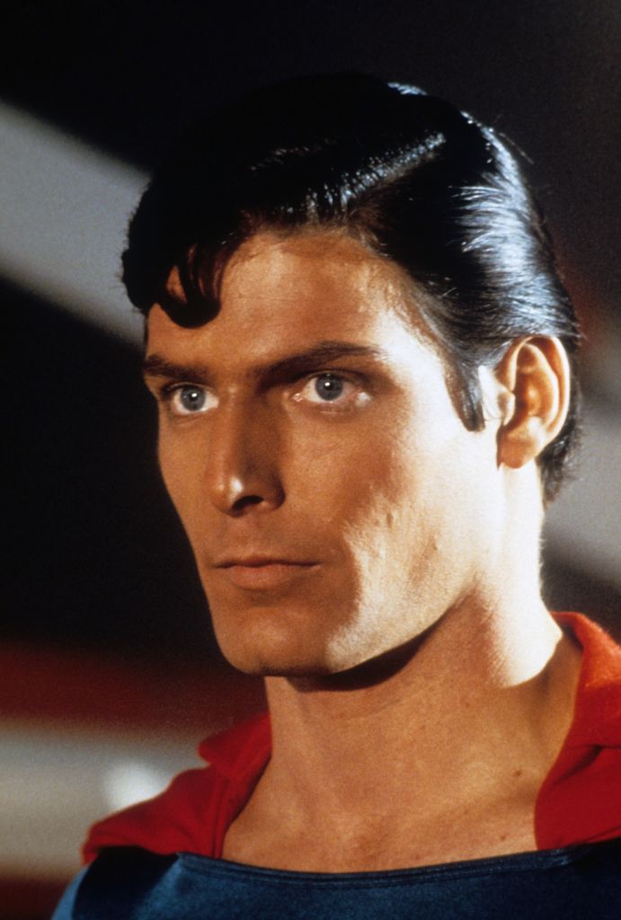 Headshot of actor Christopher Reeve as Superman in a scene from the film, 'Superman,' 1978.