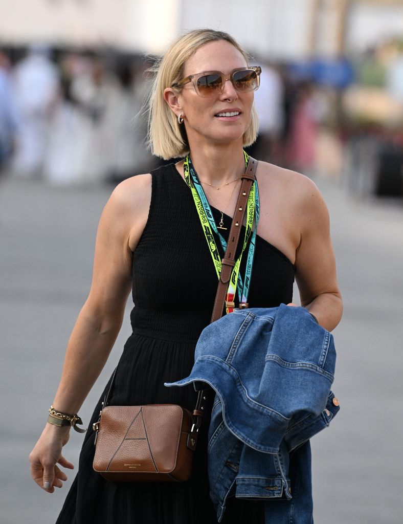 Zara Tindall in one-shoulder dress at F1 Grand Prix Bahrain