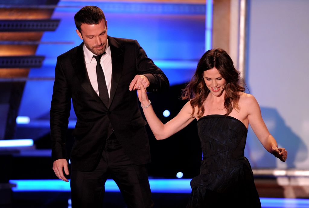 Ben Affleck and actress Jennifer Garner come off stage at the 24th Annual American Cinematheque Award presentation to Matt Damon at The Beverly Hilton hotel on March 27, 2010 in Beverly Hills, California