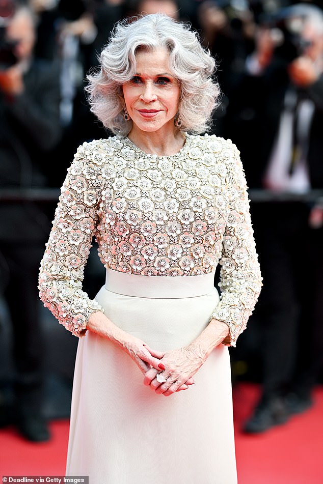 Fonda continued: 'I'm happy... I think one of the greatest things that we can attain is a robust sense of well-being, of happiness.' Pictured in May