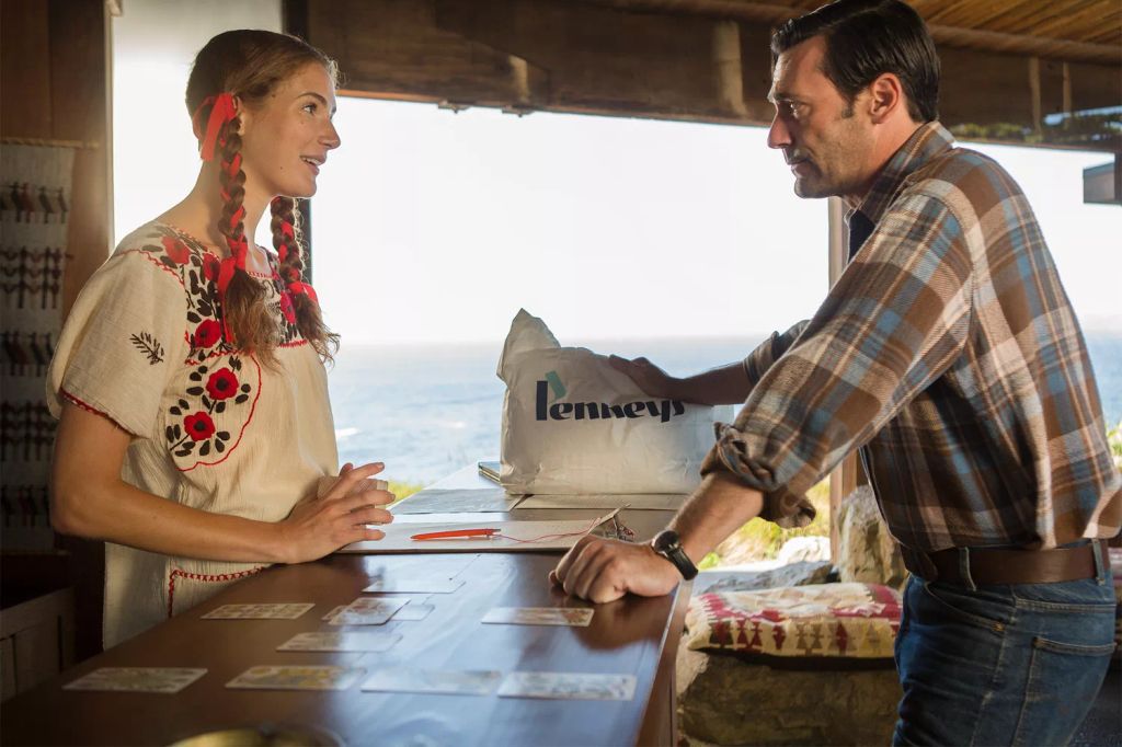 Anna Osceola and Jon Hamm in a scene from Mad Men
