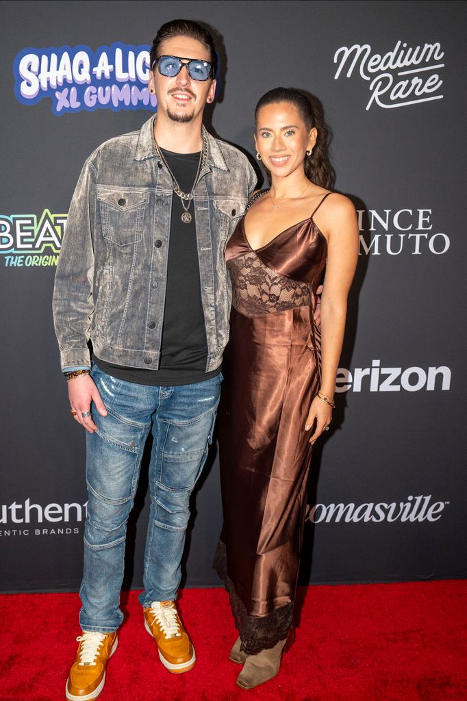 Hunter Fieri and Tara Bernstein arrive at Shaq's Fun House at Mardi Gras World on February 7, 2025 in New Orleans, Louisiana