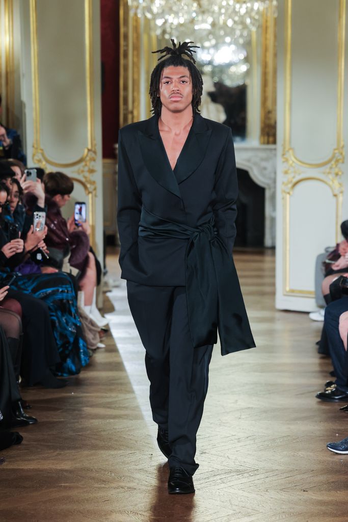 Henry Samuel walks the runway during the Lena Erziak Haute Couture Spring-Summer 2025 show as part of Paris Fashion Week at Hotel Le Marois on January 28, 2025 in Paris, France