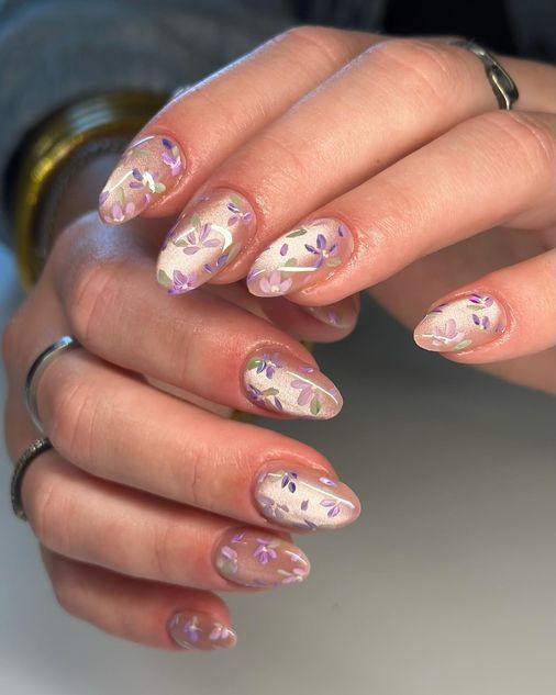 floral cat eye nails