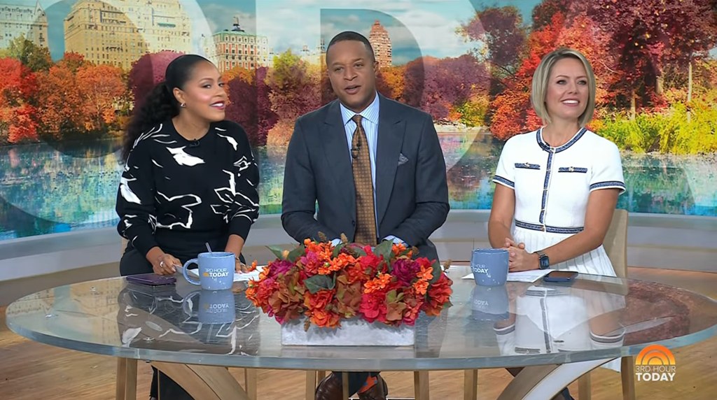 Sheinelle Jones, Craig Melvin and Dylan Dreyer on the Third Hour of TODAY, airing October 15, 2025 on NBC