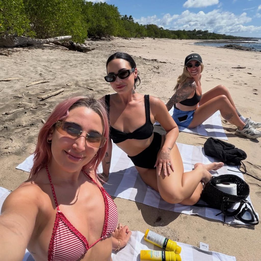 demi lovato black bikini friends on the beach