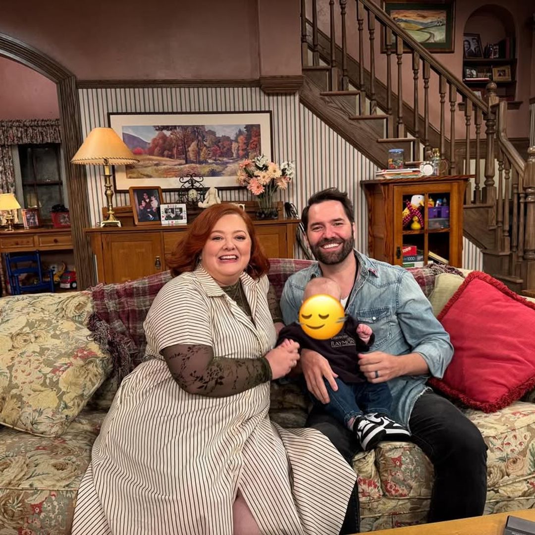 Madylin Sweeten and Sean Durrie with their son on the set of the "Everybody Loves Raymond" reunion special, shared on Instagram